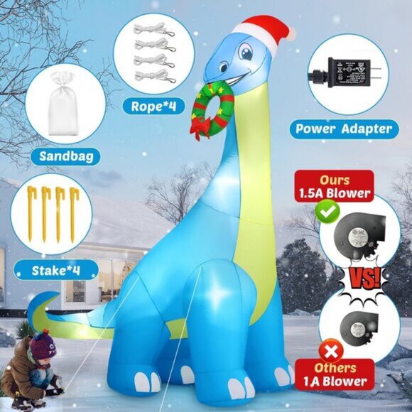 🆕12FT Christmas Inflatable Dinosaur Built-in Bright Light Outdoor Decoration - Picture 8 of 8